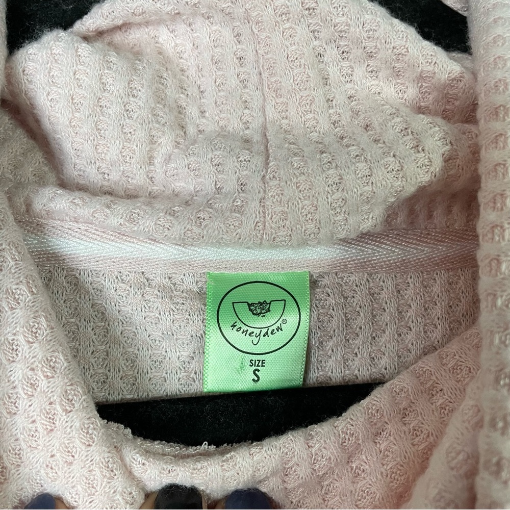 Honeydew Light Pale Pink Stretch Waffle Knit Mock Neck Long Sleeve Top Small - Picture 3 of 7